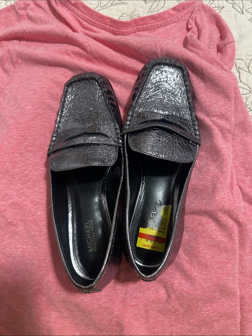 Michael Kors Black Croc-Embossed Leather Penny Loafers